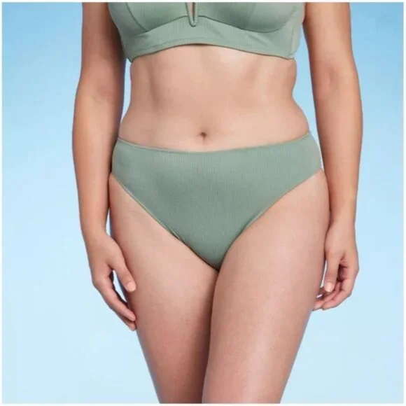 SHADE SHORE RIBBED BIKINI BOTTOM MID RISE HIPSTER SAGE GREEN WOMEN'S XL  NWT
